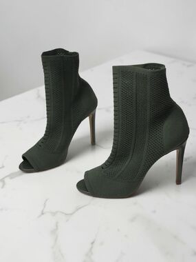 Aldo Sz 8 Women's Dark Green Knit Peep-Toe Ankle Booties